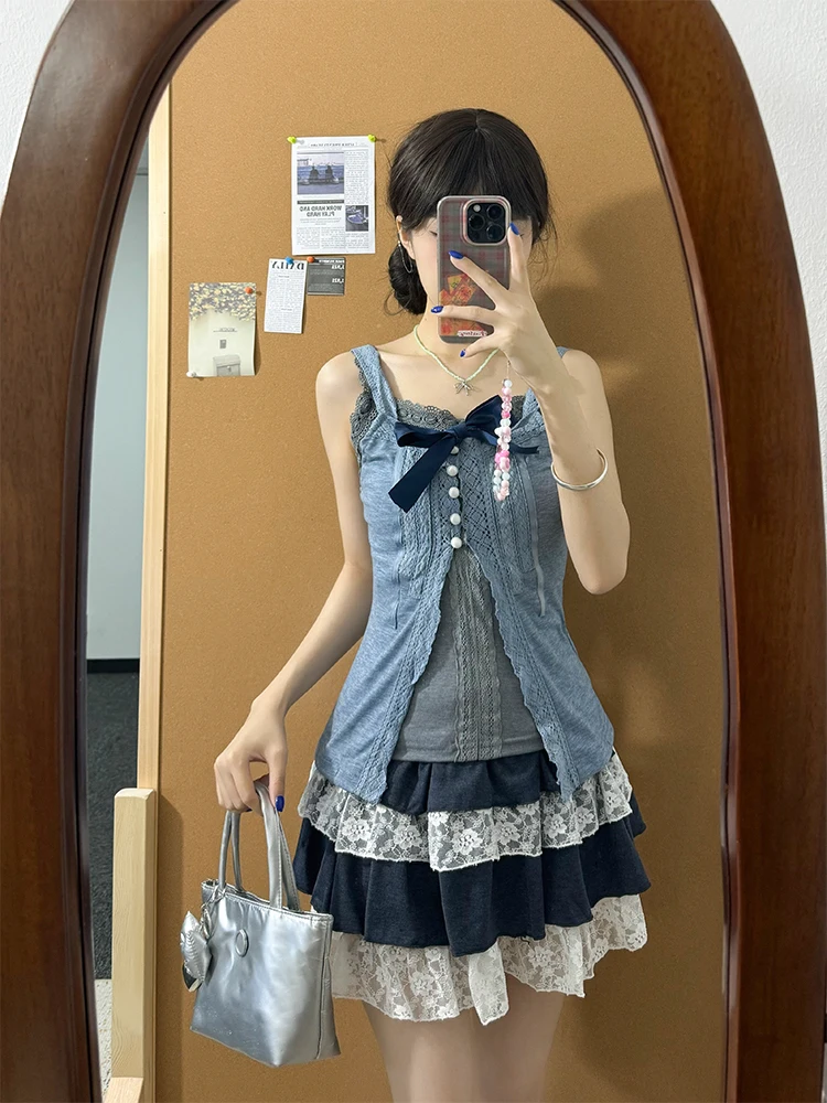 

Утягивающая кружевная майка Csole, юбка, футболка, комплект, женский летний ансамбль Faion, повседневная одежда из полиэфирного волокна