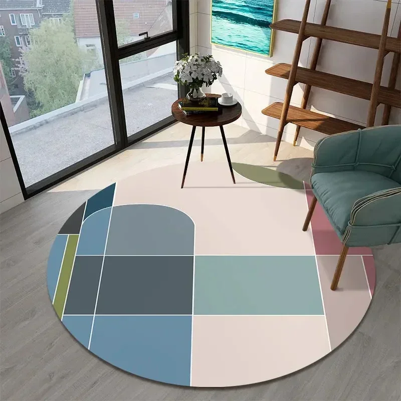 Modern Abstract Geometric Crystal Velvet Round Rug, Ins Style Circle Floor Mat for Living Room, Sofa, Coffee Table Decor
