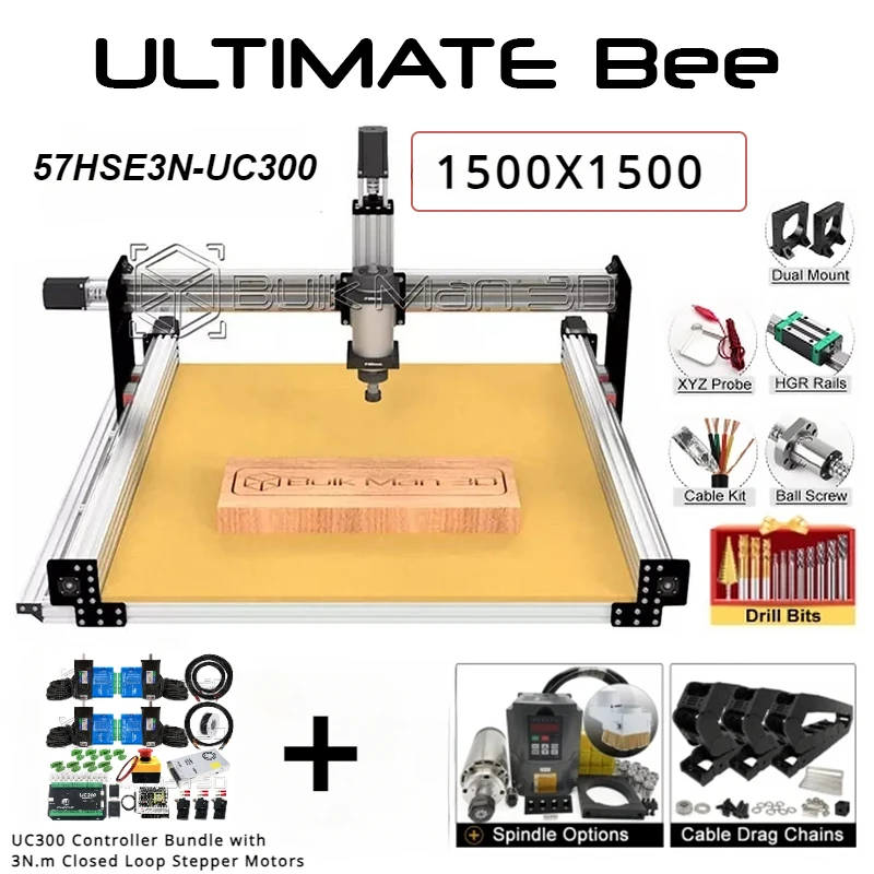 

20%OFF BulkMan 3D Silver 1500x1500 ULTIMATE Bee CNC Machine Full Kit with UC300 MACH3-3N.m Stepper Motors CNC Wood Router