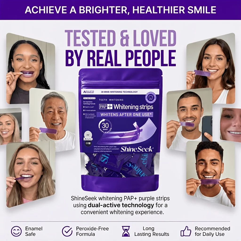 14Pcs/7Pairs 30-Minute Fast Whitening Purple Pap Tooth Strips, Hydrogen Peroxide-Free, Third-Generation Purple Tooth Strip Technology, Fits Tightly on Teeth, Quickly and Gently Whitens Teeth, Does Not Harm Gums, Is Gentle and Non-Irritating, Suitable for Fast Teeth Whitening, for a Dazzling Smile