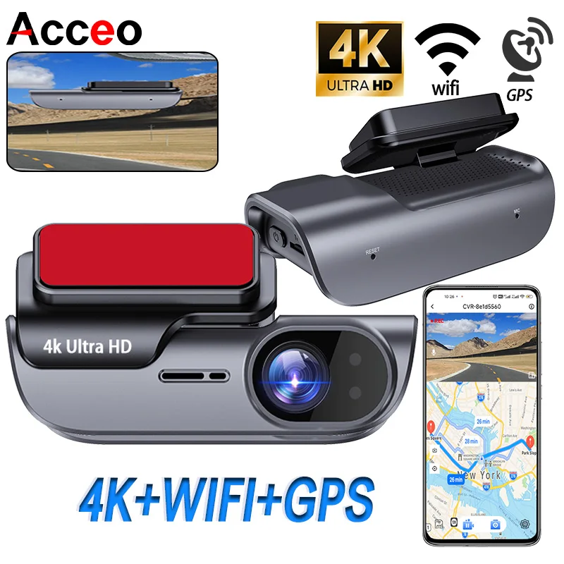 ACCEO UHD 4K WIFI DashCam Night Vision Video Recorder Black Box Car DVR Camera Dash Cam Auto Support GPS G-Sensor 24H Parking