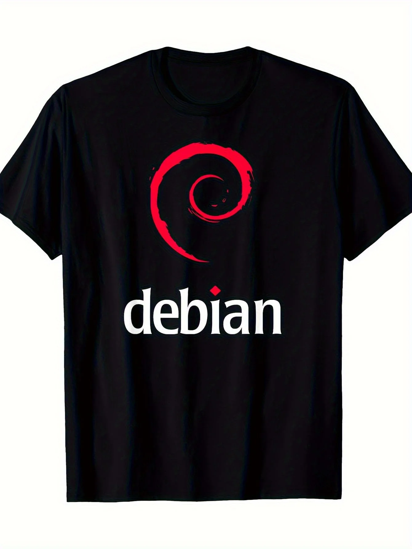 

LocalMen'S Casual Debian Linux Graphic T-Shirt - 100% Cotton Black Tee with Red Spiral Design, Short Sleeve Round Neck