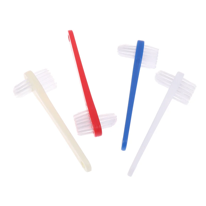 1 قطعة فرشاة الأسنان برأس مزدوج فرشاة يدوية منظف الأسنان الكاذبة المحمولة آل كير توريد أسنان أزرق أحمر أبيض اللون