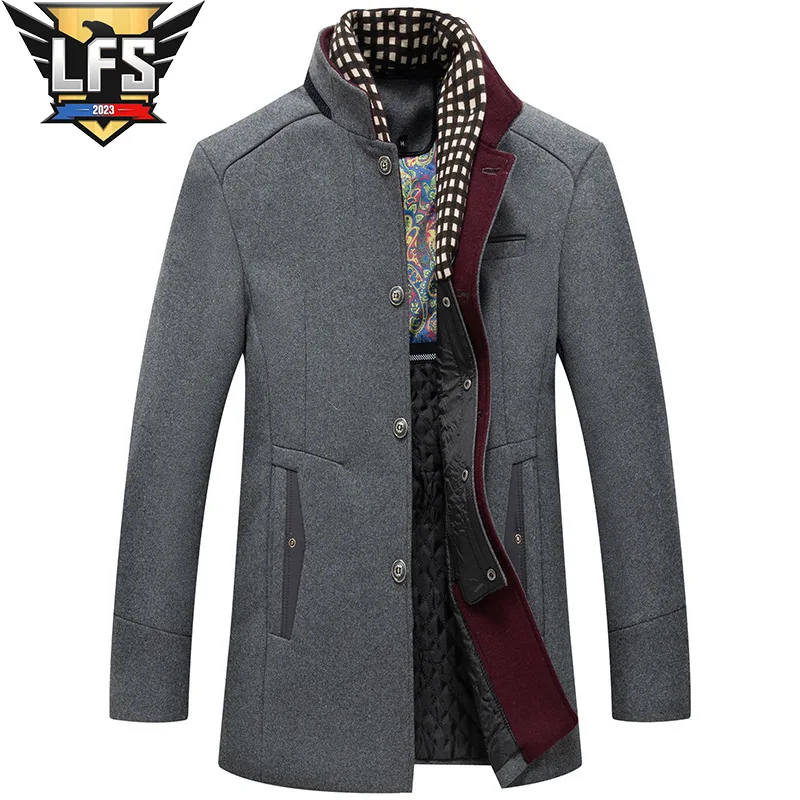 

Men's Wool Blend Autumn Winter New Shang Plus Cotton Thickening Warm Wool Coat High Quality Design Wool Blend Men Long Coat