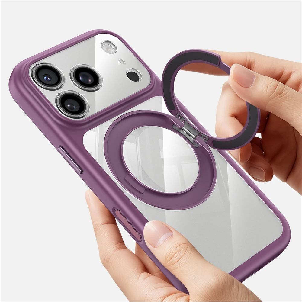 Luxury Transparent Magnetic Rotating Stand Bumper Case For iPhone 18 17 16 Pro Max For Magsafe Camera Button Clear Cover Shell - view 4