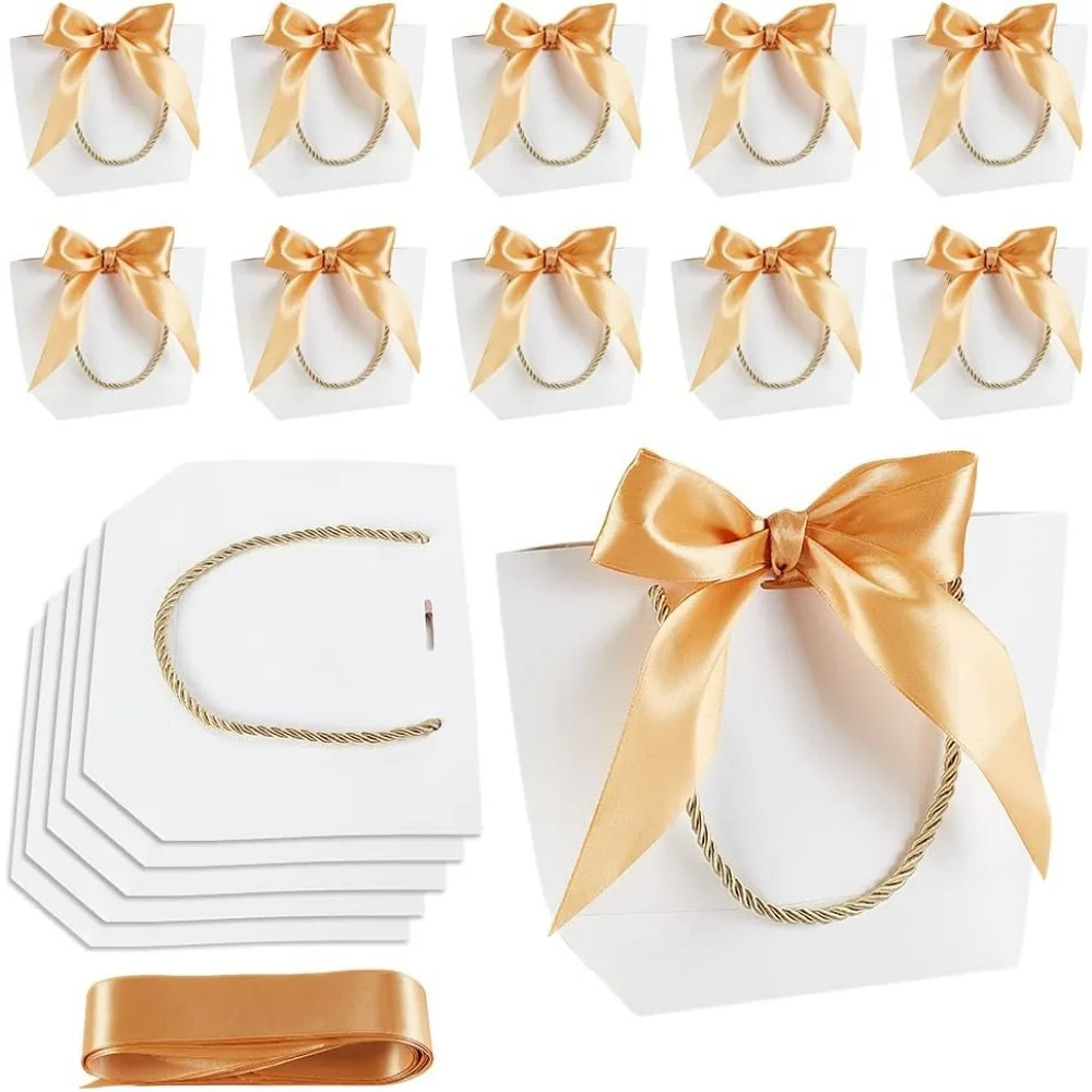 

16 Pack Party Favor Bags with Bow RibbonWhite Cardpaper Gift Bags with Handles Tote Gift Wrap Bags for Birthday Wedding