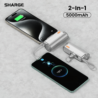 SHARGE Mini Power Bank Type-C Port With USB C Cable 5000mAh Portable Charger for iPhone 16Pro Max 15 14