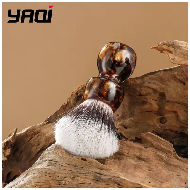 YAQI Men 26mm Knot Diameter Premium Synthetic Bristle Shave Brush Caramel Cat's Whisker Synthetic Hair Wet Shaving Brush