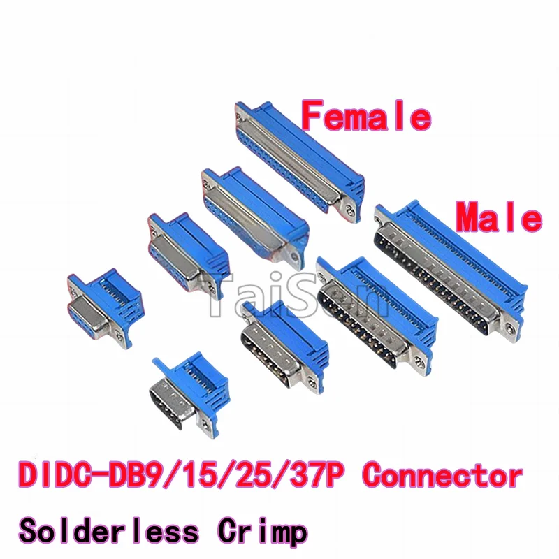 5PCS DIDC-DB9/DB15/DB25/DB37P 9P 15P 솔더리스 크림프 타입 플랫 케이블 커넥터 직렬 포트 핀홀 소켓 남성 여성 헤더