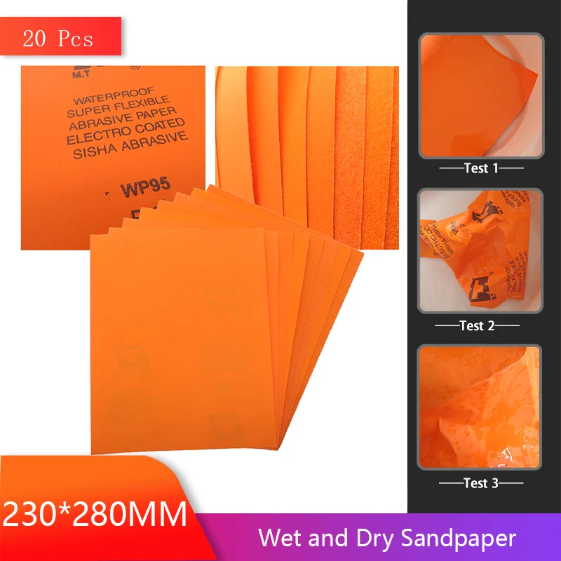230*280MM Wet and Dry Sanding Paper Kit 20 Pcs Assorted Grit 60-3000# Abrasive Tools for Polishing Grinding Woodworking