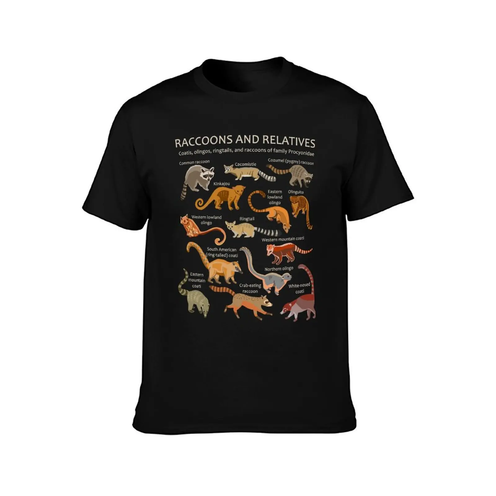 Raccoons and Relatives: Species of Procyonidae (Coatis, Olingos, etc) T-Shirt Heavy Duty Casual Work Tee T-Shirt