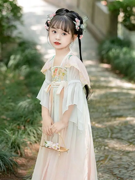 Hanfu Children Ancient Costume Spring Autumn Ancient Fairy Princess China Cherry Blossom Embroidery Chinese Traditional Dress