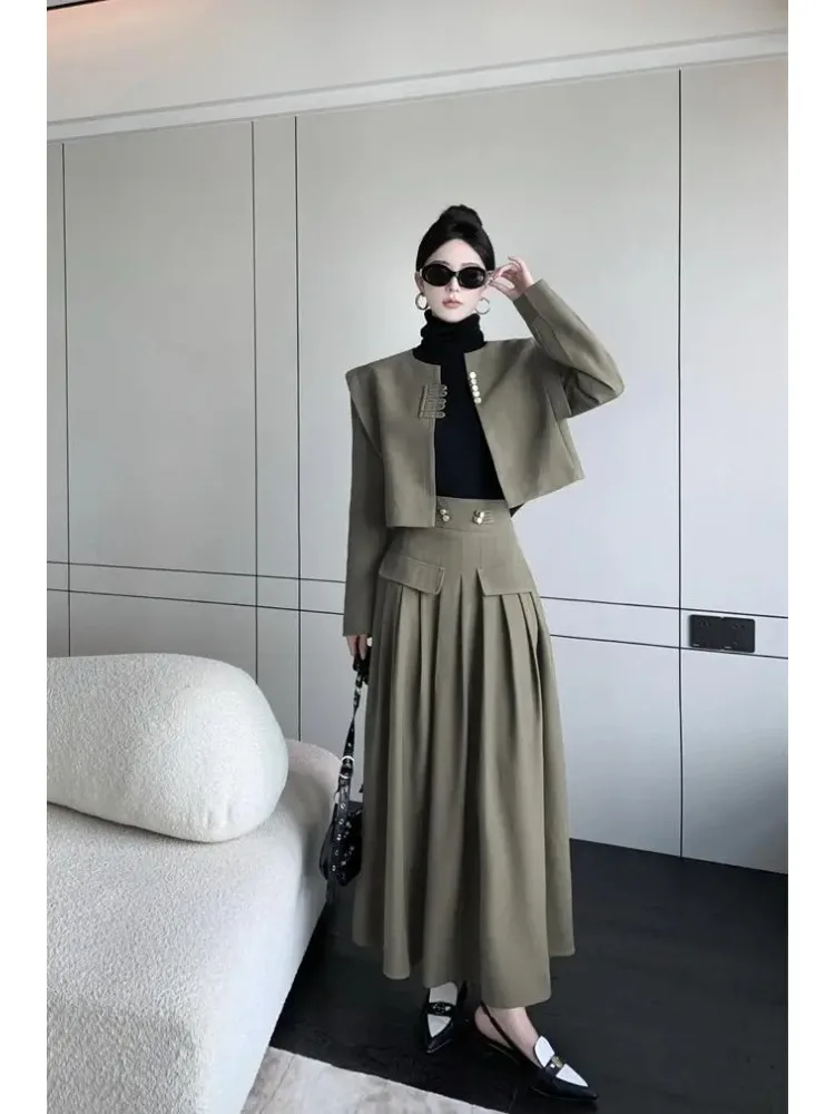 Insozkdg French Elegance Goddess Luxury Slimming Blazer + Design High Waist Long Skirt Set Office Lady Clothes Suit Fashionable