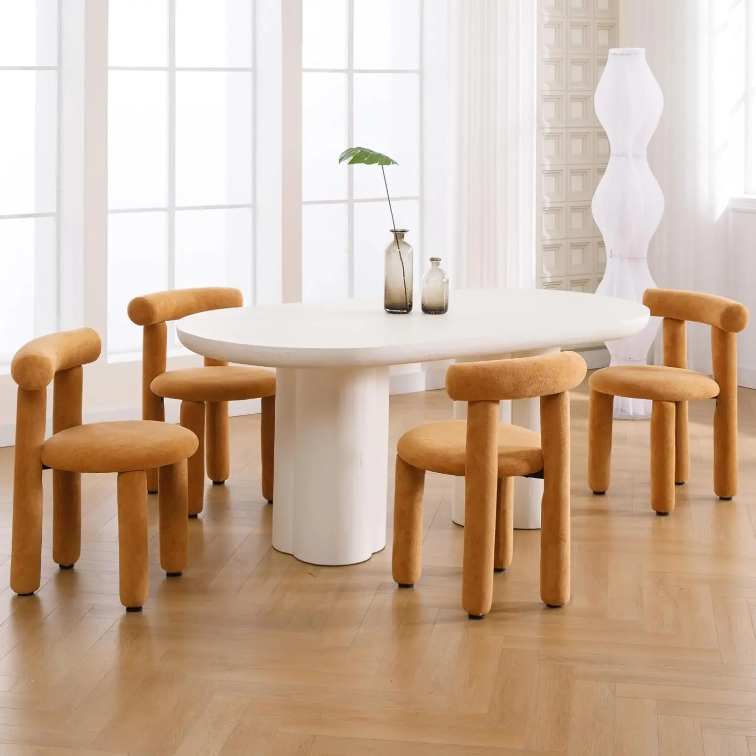 Juego de 2 sillas de comedor Boucle modernas, sillas de comedor tapizadas de barril Sherpa, sillas decorativas con respaldo abierto sin brazos, cocina Living Di