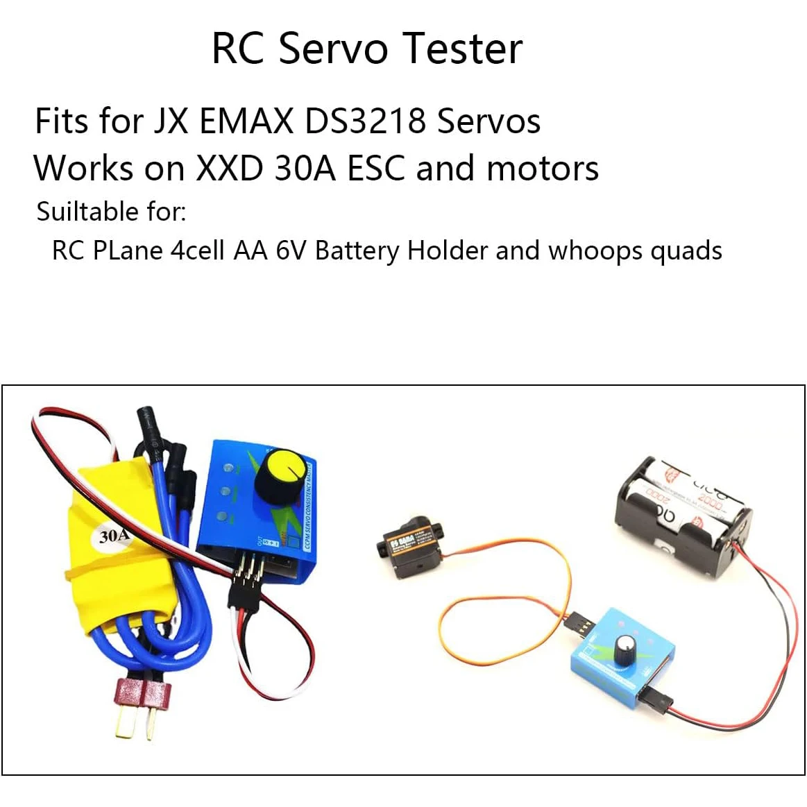 4 Cell AA Battery Holder Case with JR Connector 2P Black Red Wire + 3CH Digital Servo Tester ESC Speed Controller Checker CCPM