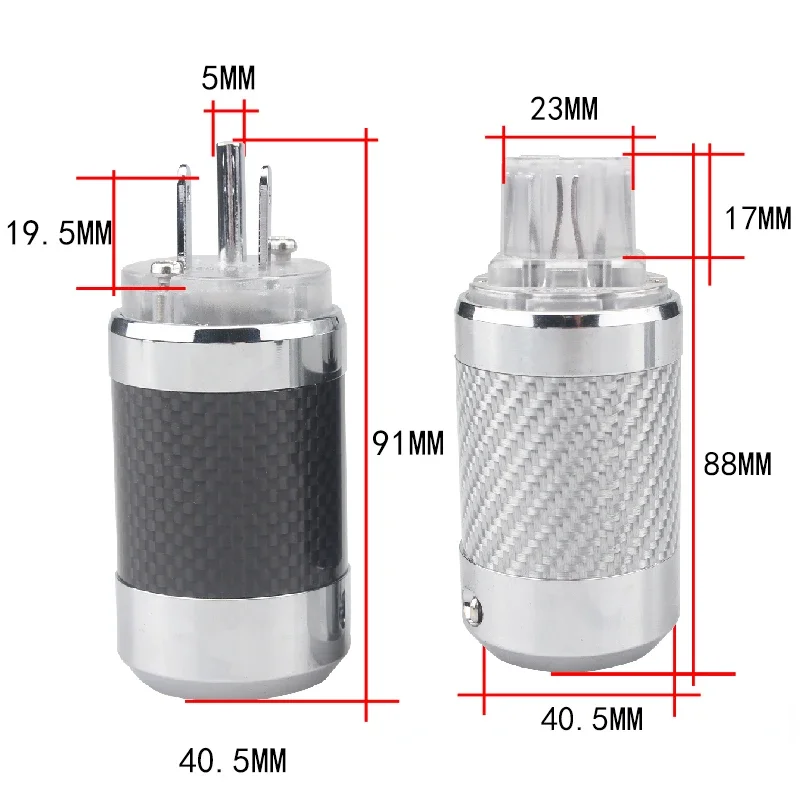 อะแดปเตอร์เสียง HIFI เปลือกคาร์บอนไฟเบอร์เรา & AU ปลั๊กไฟชุบโรเดียม C13ขั้วต่อ IEC