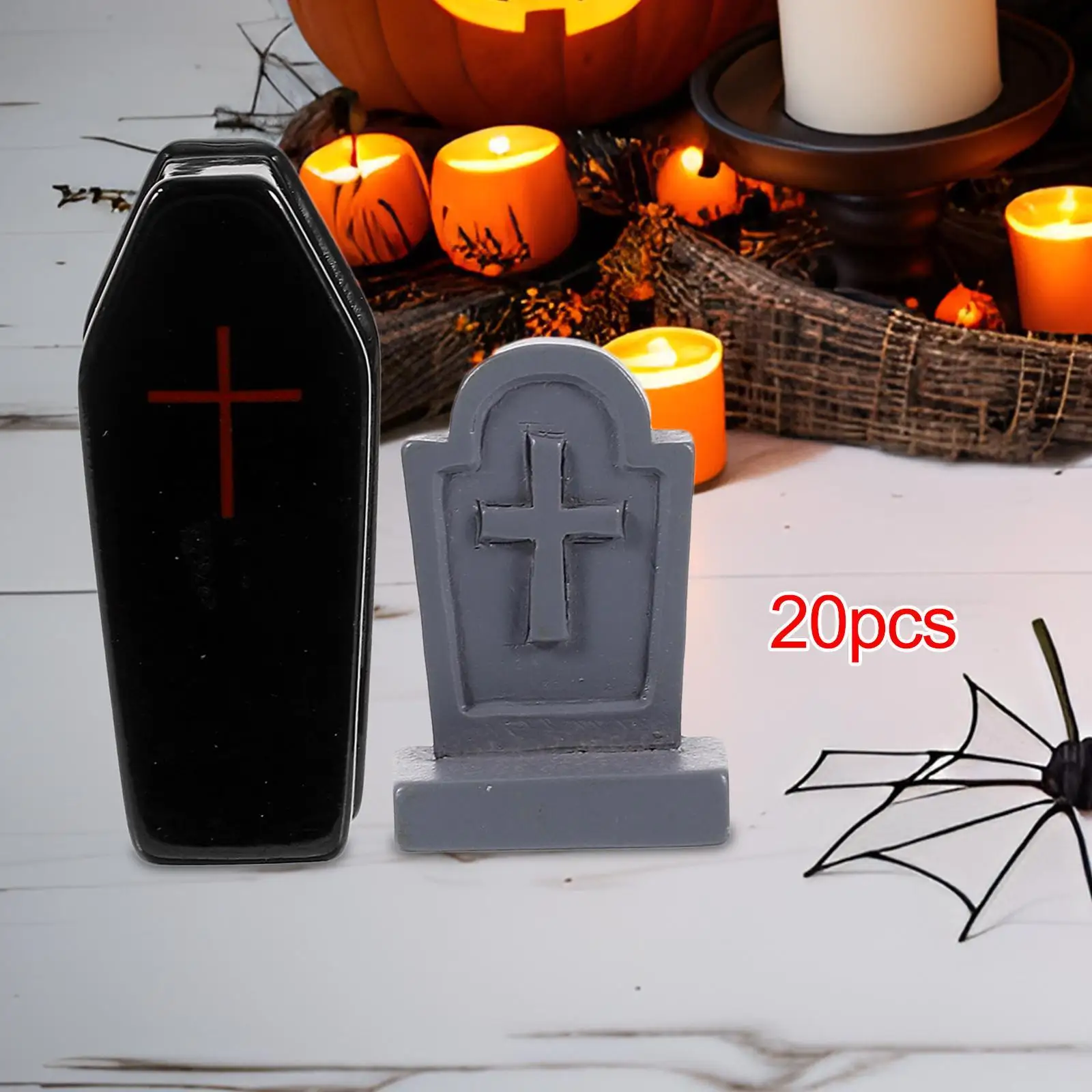 20 Pieces Miniature Figurines Halloween Decorations Craft Gift Photo Props Coffins and Grave Sculpture for Dollhouse Outdoor