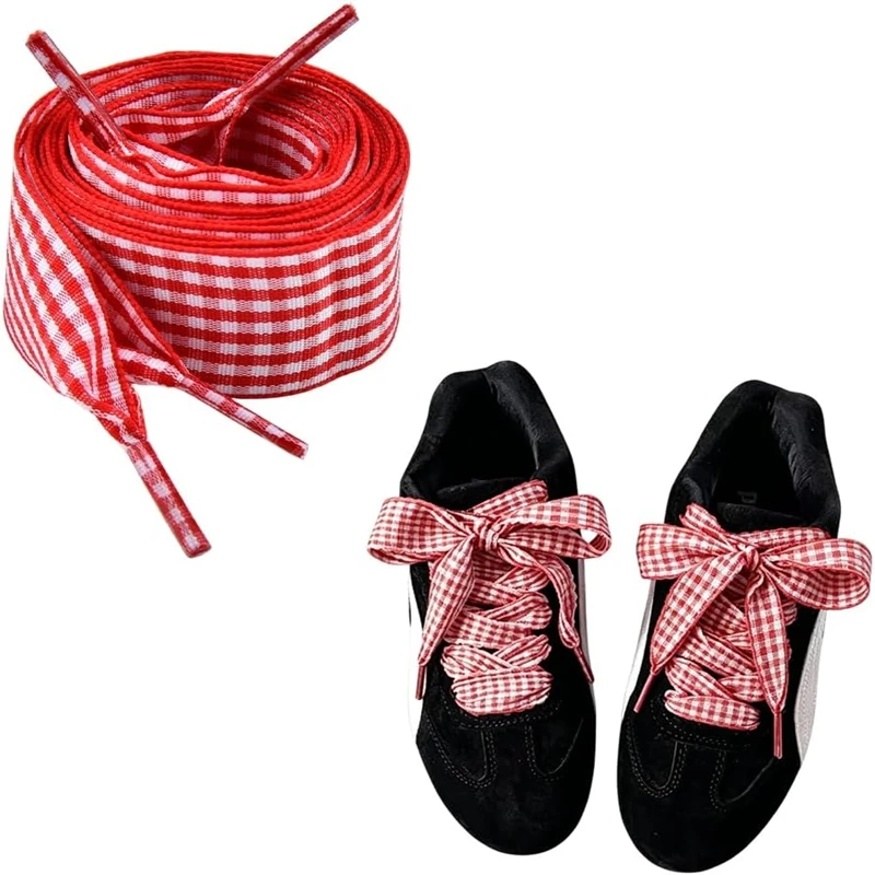 New 1 Pair Classic Gingham Wide Shoelaces Replacement Decorative Check Shoe Laces for Women Men Sneakers Skate Shoe Width 2.5CM