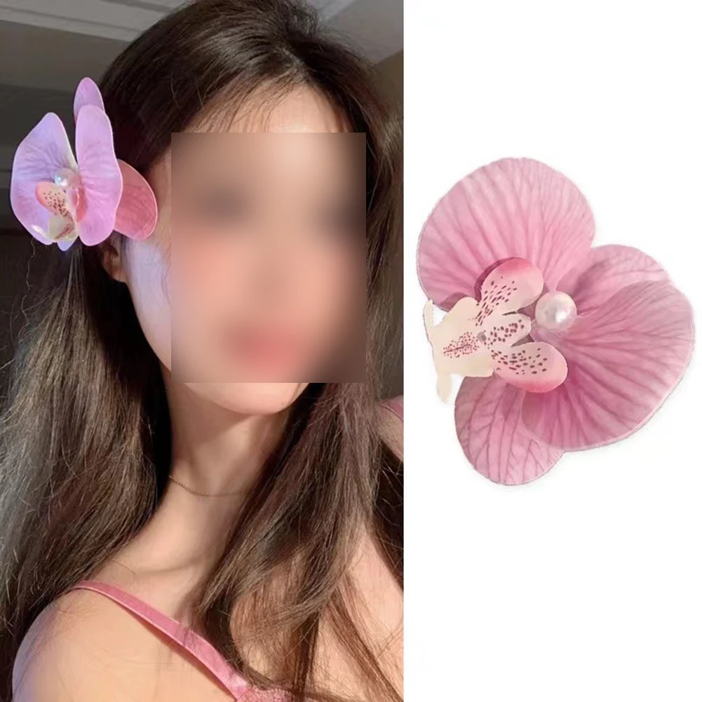 Compact Hair Accessory For Travel Butterfly Orchid Barrette Simulated Flower Accent Trendy Styling Tool Versatile Hair Accessory