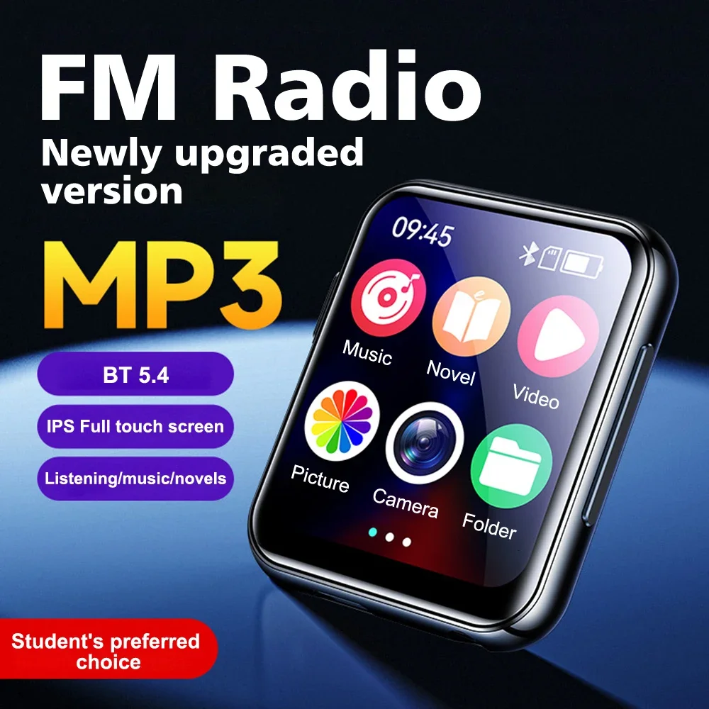 مشغل MP3 بلوتوث 5.4 HiFi مشغل موسيقى محمول صغير MP3 وكمان مع شاشة تعمل باللمس كاميرا تشغيل الفيديو راديو FM