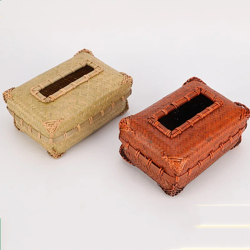 

Handmade Bamboo Woven Paper Towel Box Rectangular Napkin Box Retro Restaurant Homestay