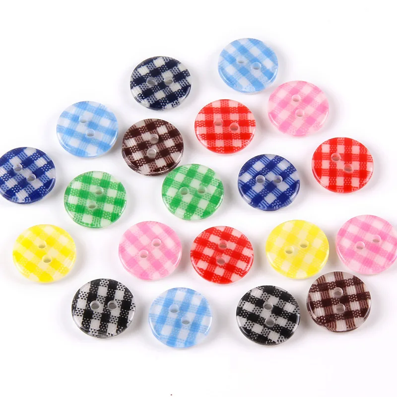 12.5 MM Round Plaid Stripe Resin Sewing Button Kids Clothes Scrapbooking Decorative Botones Handicraft Diy Accessories 100pc/lot