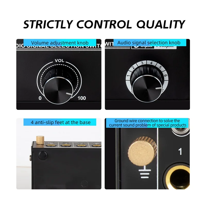 B68C Audio Switcher – 6-Wege 3,5/6,35 mm Stereo-Audio-Switch – Signalquelle Switcher Selector Splitter Box mit Line Controller