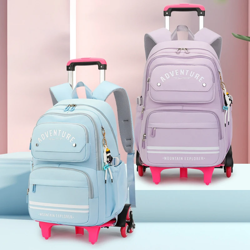

Children School bag with Wheels Students Backpack For Girls Trolley School bag Rolling Wheeled Backpack Cute Travel Book Bag