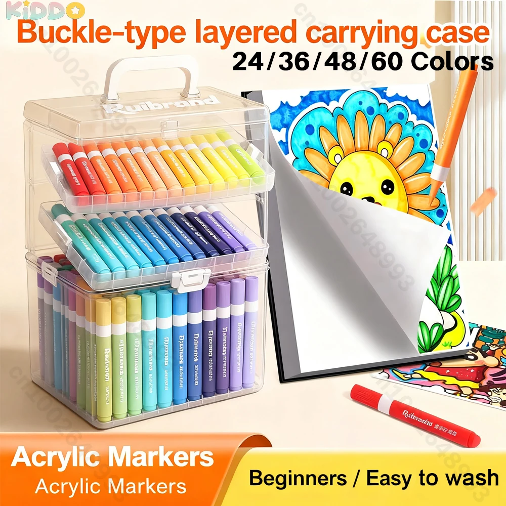 

Acrylic Paint Set 24/36/48/60 Colors Washable Portable Art Rich Pigments for DlY Craft Drawing Painting Canvas Art School Supply