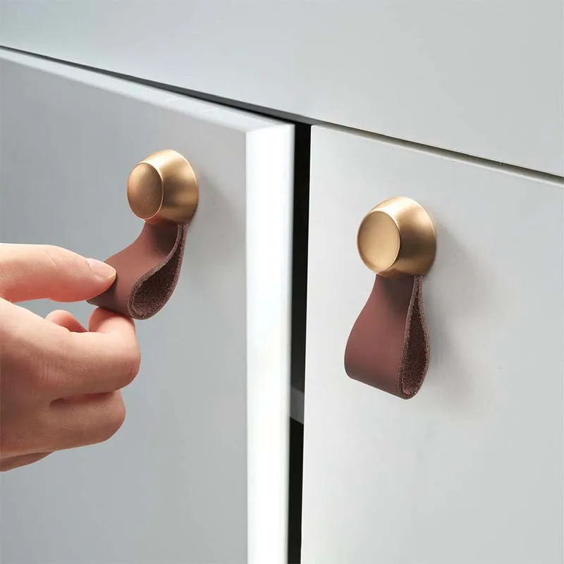 Cowhide Handle Modern Simple Nordic Tatami Wardrobe Door Drawer Put The Hand Layer Leather Handle Leather Anti-collision Knobs