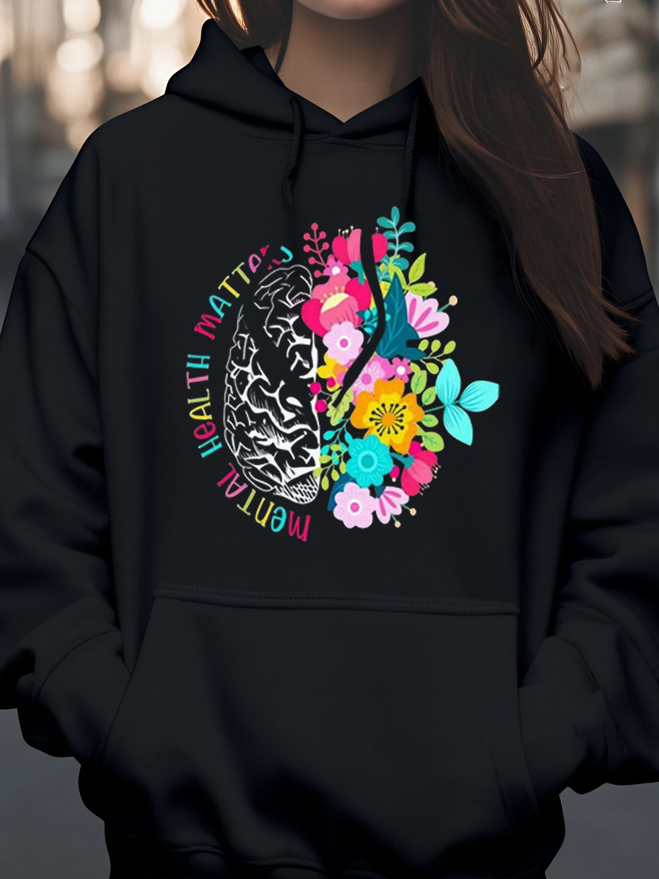 Mental Health Matters Brain Flower Design Hoodie for Mental Wellness Awareness Women and Men