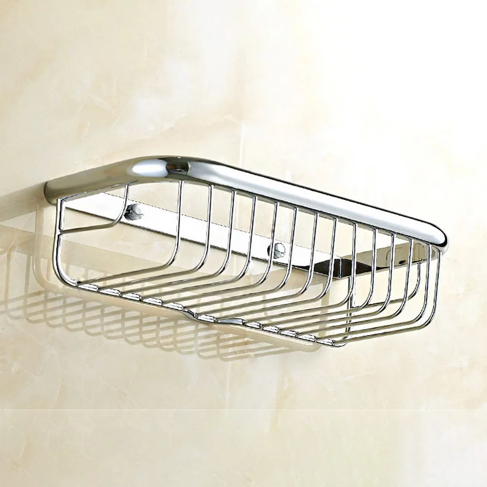 30cm Polished Chrome Brass Wall Mount Bathroom Storage & Holder Brass Shower Basket Shelf  Lba524