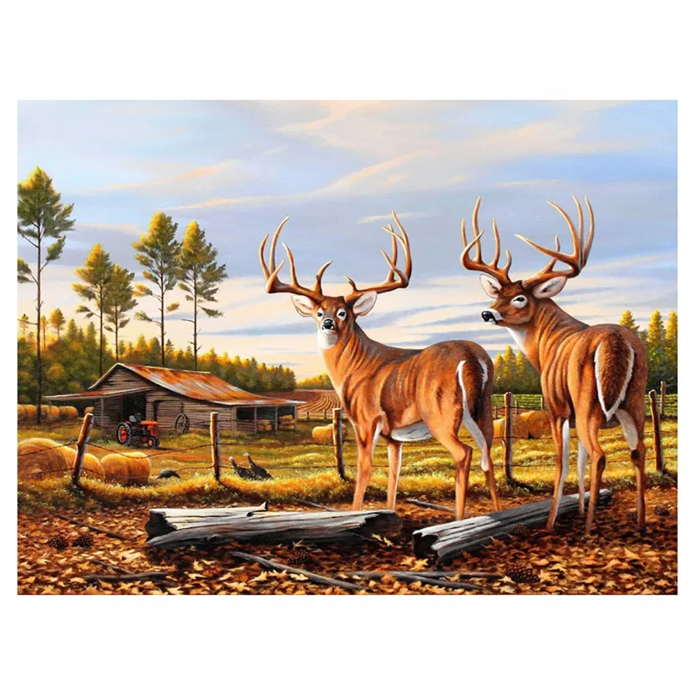 KAMY YI According to the number paste round drill square drill two deer DIY home art decorative paintings