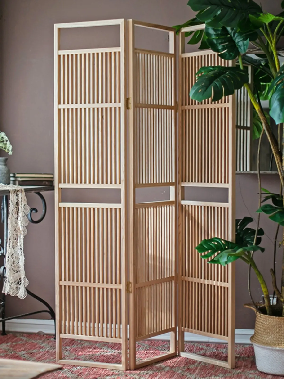 Solid wood folding screen partition zen Japanese new Chinese style ancient style tea room display window entrance