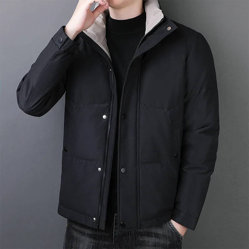 Man Down Coat Winter New Thicken Cold-proof Solid Color Men Outerwear Stand Collar Long Sleeve Casual Comfortable Male Jacket