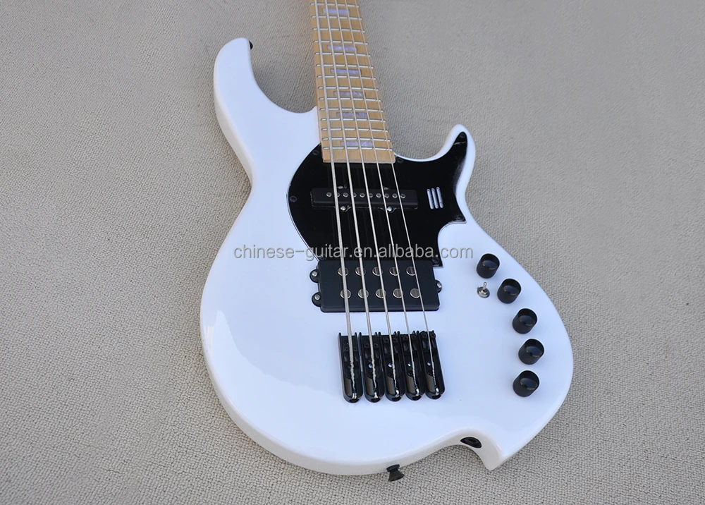 Flyoung White 5 Strings Instrument Electric Bass Guitar Maple Fretboard Active Circuit