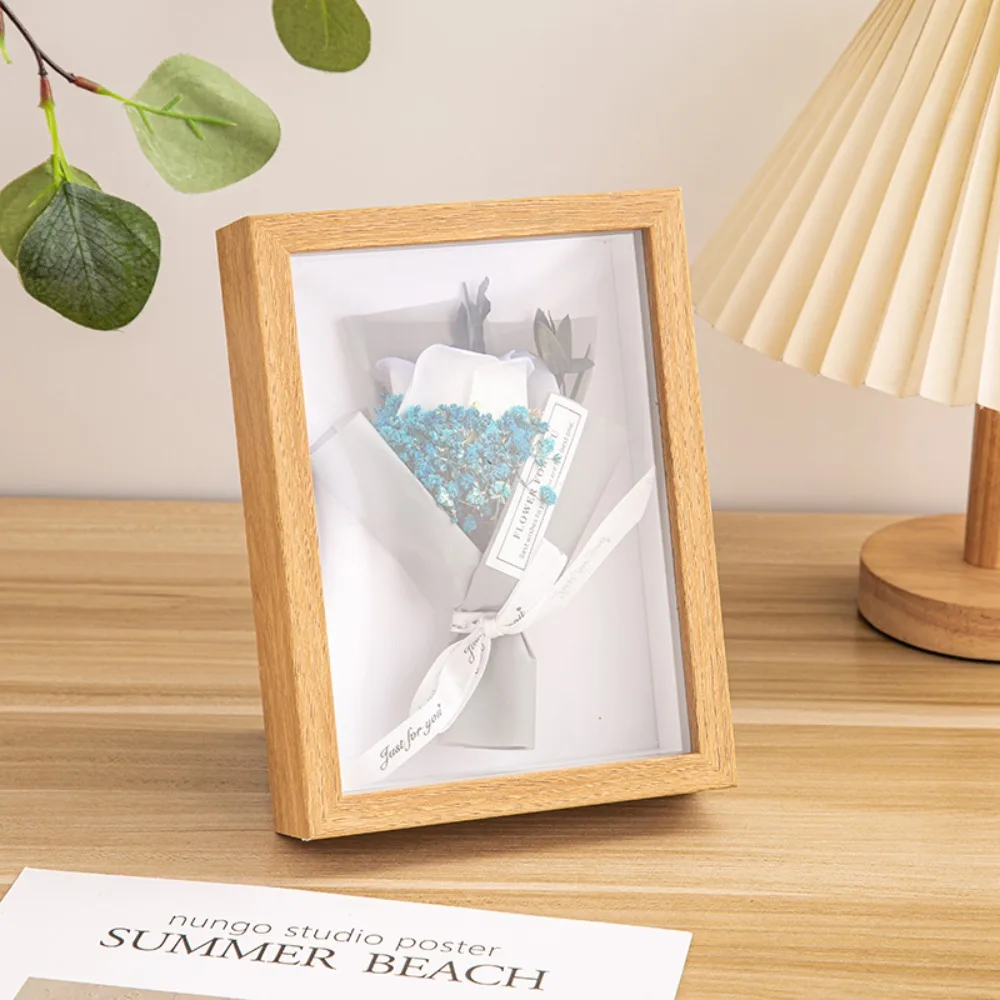 Portable Multi-size Shadow Box Frame Natral Wood Black Rectangular Wooden Photo Frame Acrylic Display Case Dried Flower