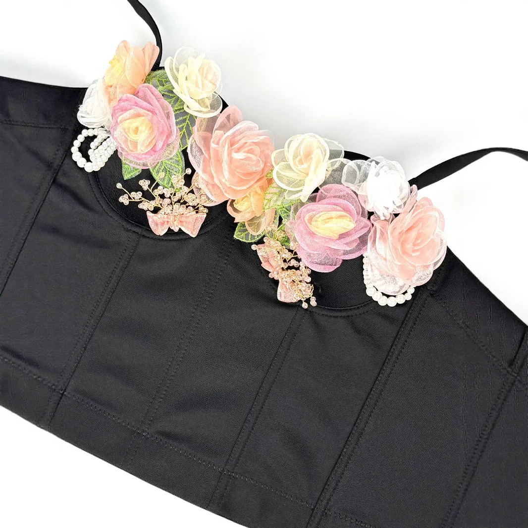 تخصيص المرأة الكبار رومانسية الأزهار بروتيل ملابس خارجية لطيف نمط هيكل السمكة أعلى الخصر cinching ضيقة سترة مثير الصدرية #2