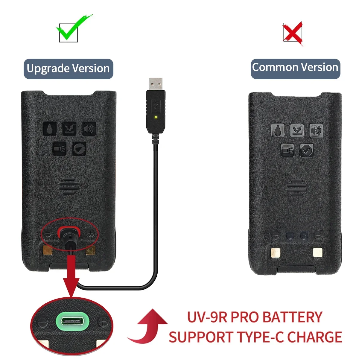 Baofeng 7.4V UV-9R Pro Plus BL-9 UV-XR Support Type-C Charge for Walkie Talkie Li-ion Rechargeable Battery Waterproof Real Power