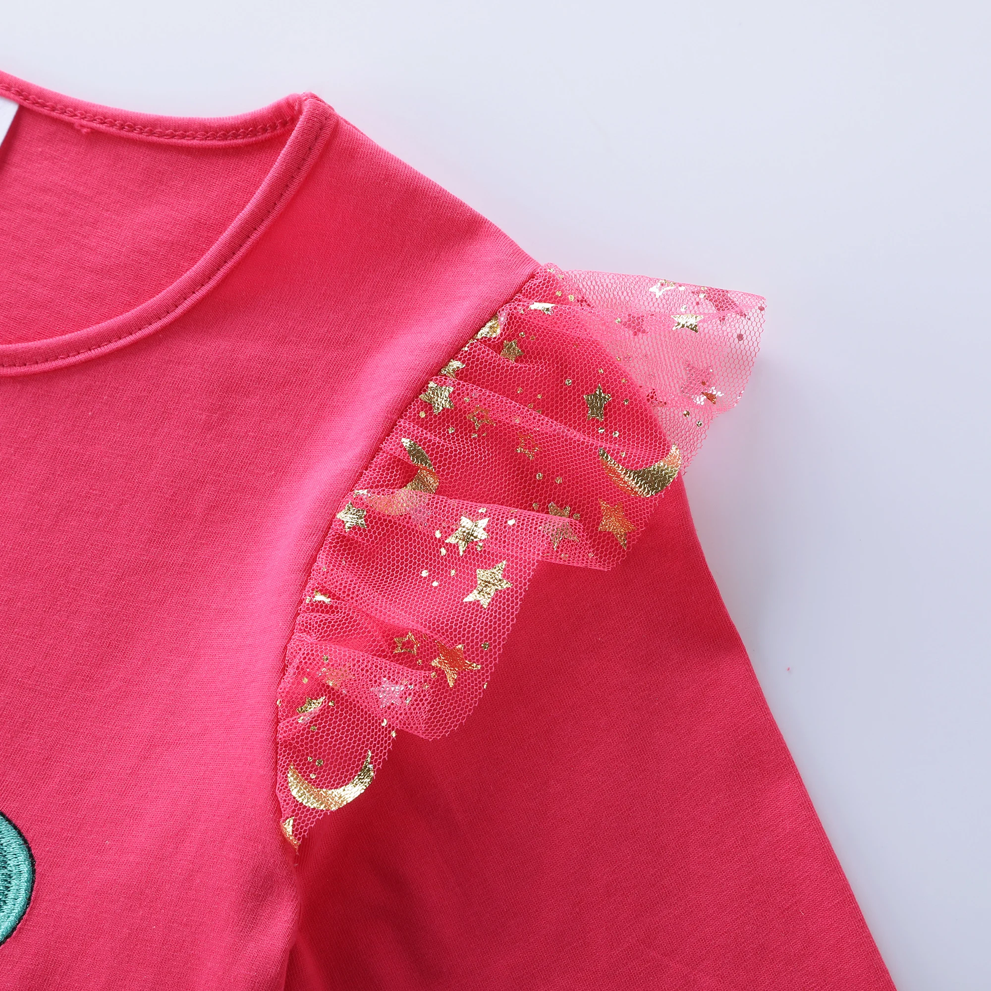Mädchen Herbst Neue Baumwolle bestickt Cartoon Einhorn Mesh Kleid – Detail 15