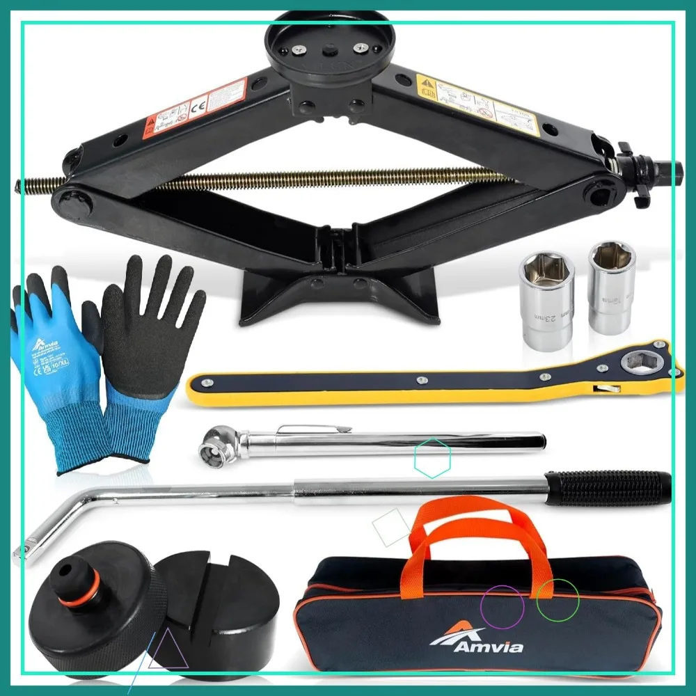 3 Ton Scissor Jack Kit with Universal Rubber Pad | Portable Car Tire Lift