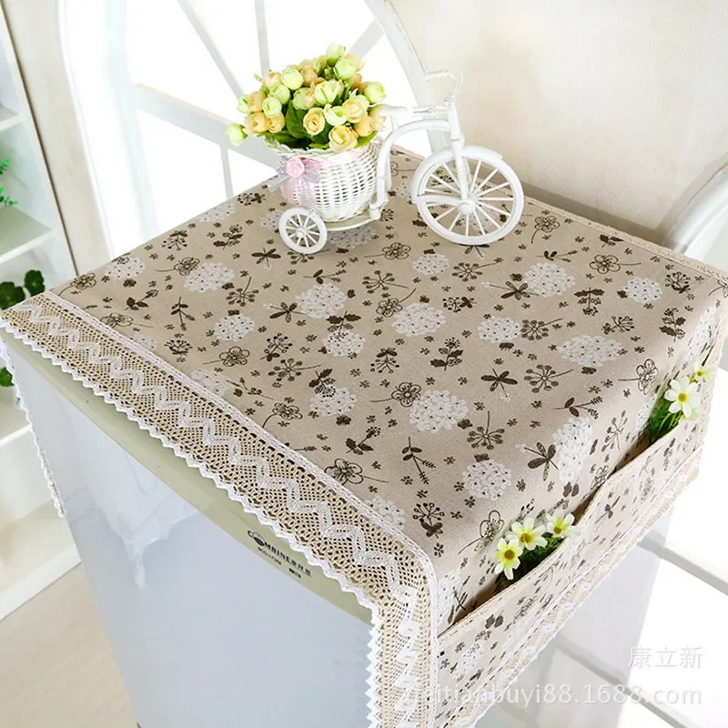 55x120cm Cotton Linen Refrigerator Covers Dust Covers Refrigerator Cloth Protection Dustproof Lace Washing Machine Cover Towel