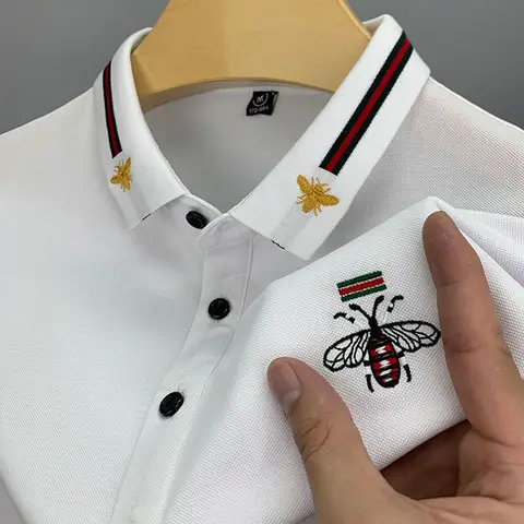 하이 엔드 브랜드 남성 폴로 셔츠 반팔 여름 새로운 스타일 유행 꿀벌 자수 캐주얼 옷깃 통기성 남성 의류