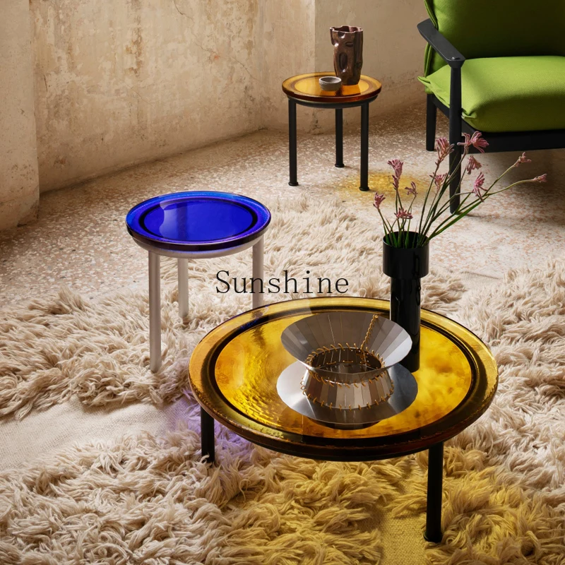 

Crystal casting glass coffee round table creative transparent suspended coffee table