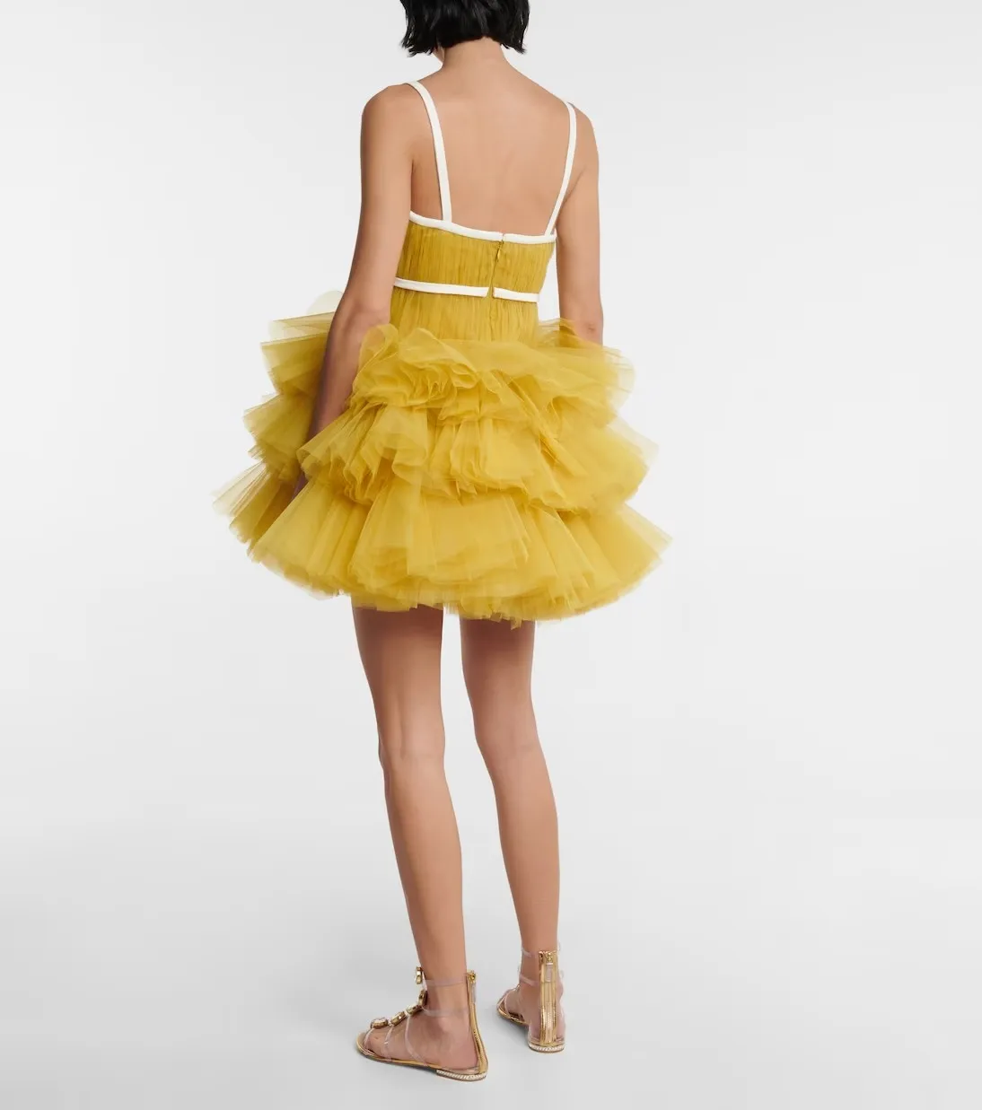 V Neck Tiered Tutu Cute Girls Birthday Wear 2 Colors Formal Party Dress Women Party Dresses Pretty Yellow Tulle Short Prom Gown