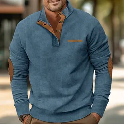 Spring and Autumn New Elegant Men's Fake Pocket Casual Standing Neck Long sleeved Corduroy Sweater