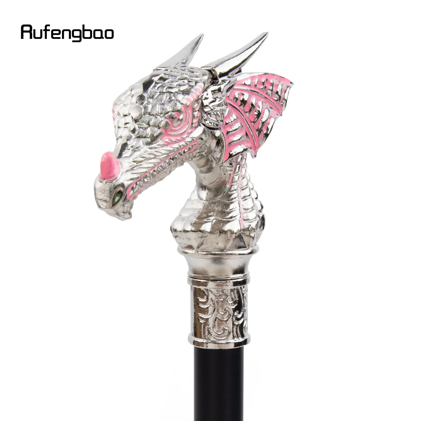 Pink White Luxury Dragon Head Cane Fashion Decorative Stick Gentleman Cosplay Cane Knob Crosier  Performance Stage Cane 94cm view 4