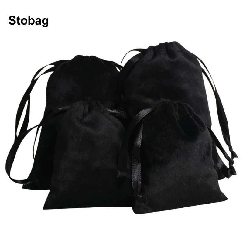 StoBag 50pcs Wholesale Black Velvet Bag Small Jewelry Gift Cosmetic Drawstring Storage Package Portable Pocket Organizer Pouch