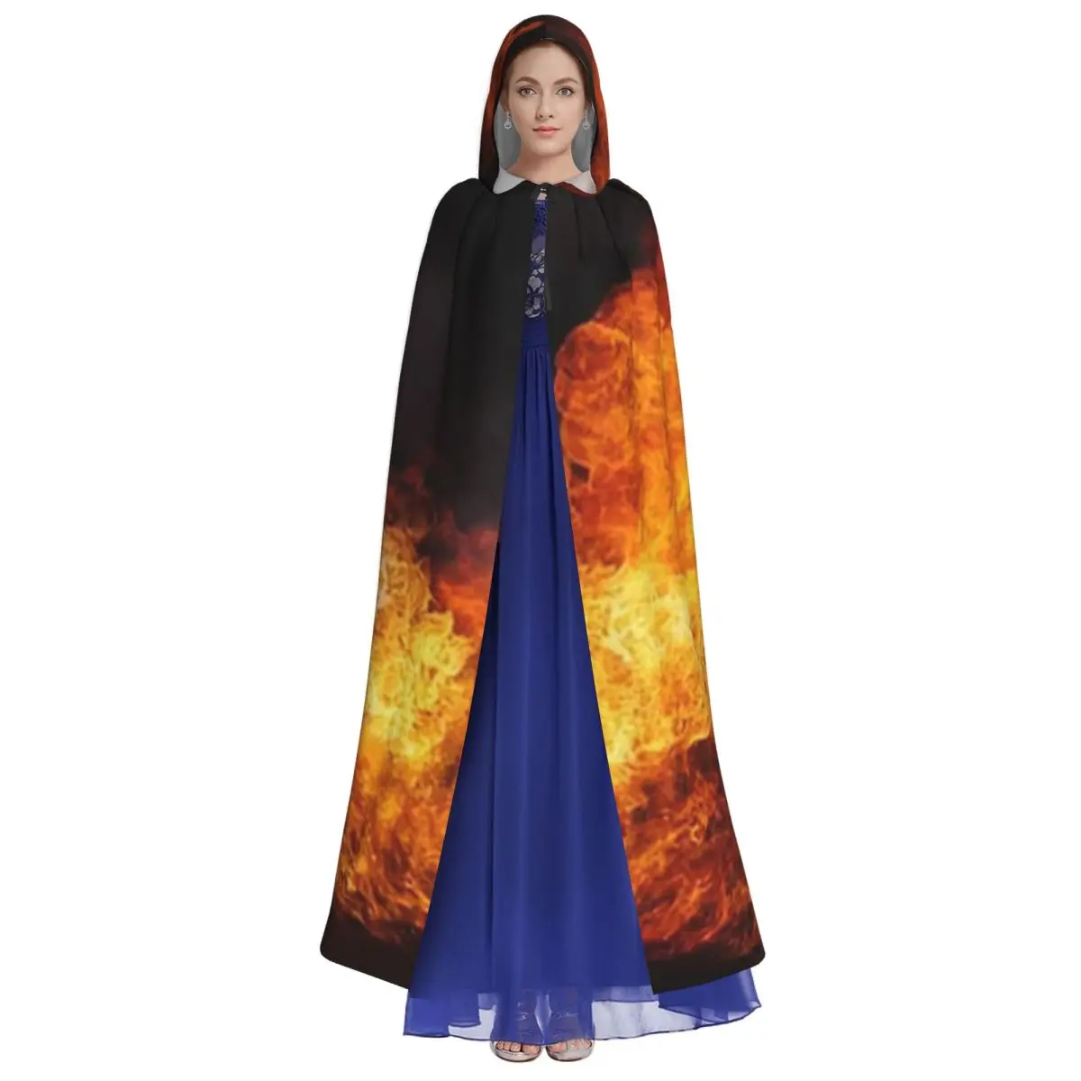 夜の炎 ロングフード付きマント 魔女 中世コスチューム コスプレケープ ハロウィンヴァンパイア 大人用 ユニセックス
