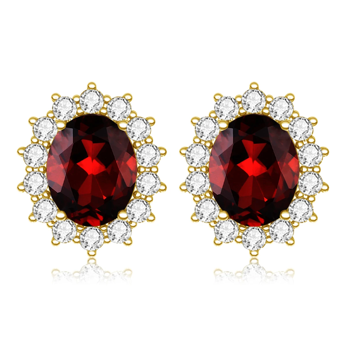 1/20 14K Gold Filled Oval Garnet Floral Halo Stud Earrings Hollow Back Vintage Royal Red Gemstone Ear Studs for Women Wedding Gi